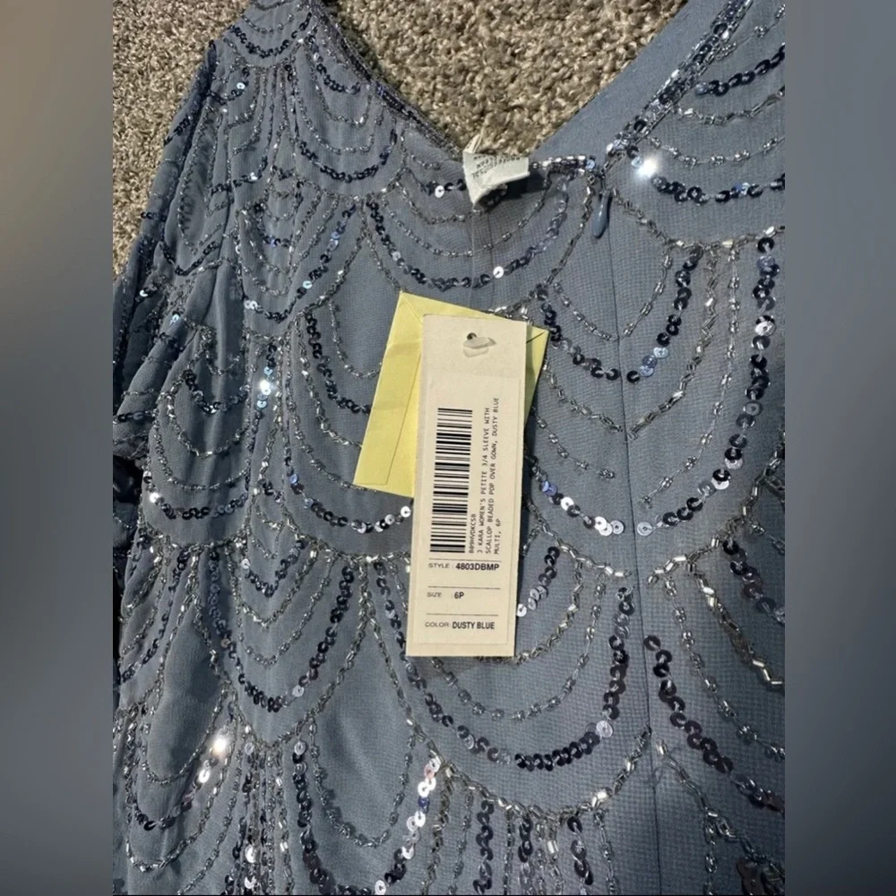 NWT J Kara Women's Petite 3/4 Scallop Beaded Pop Over Gown Size 6P - Picture 6 of 7